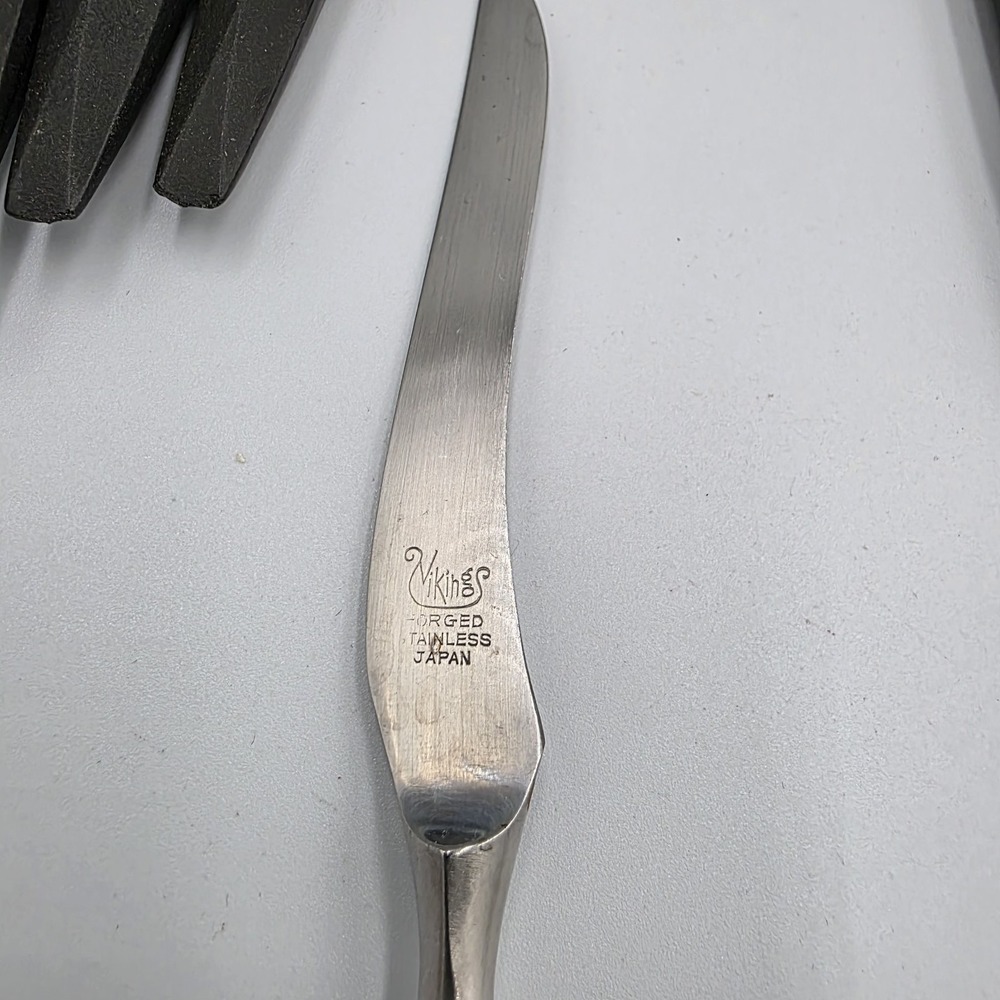 Viking Forged Stainless Steel Knives Japan 8 Piece Cosmic Black Metal Handle VTG - Picture 5 of 5